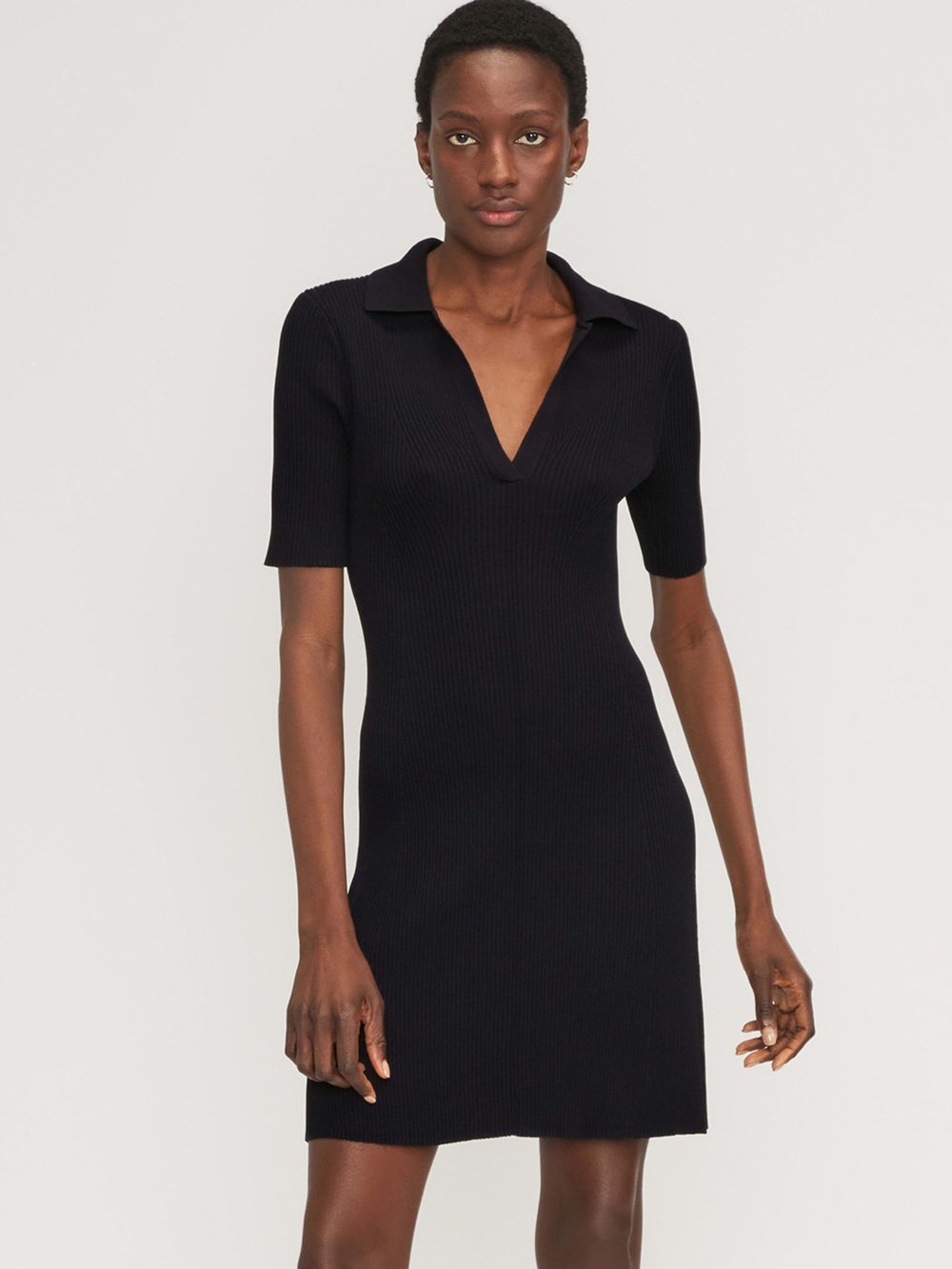 Everlane Black Rib Knit Polo Mini Dress Minimalist Quiet Luxury Large Like New